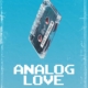 Analog Love Movie Poster - blue background with a cassette tape falling and the words Analog Love in a pixelated font in white. There are two additional lines in white that say "A film about how we communicate through music" and "The art of the mixtape"